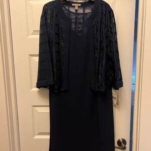 Elegant Navy Midi Dress with Sheer Overlay